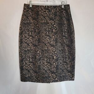 Worthington Black & Gold Paisley Lace Print Business Office Pencil Skirt 12